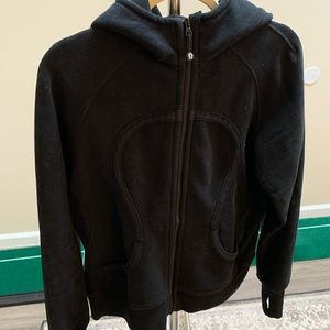 Black thick scuba Lulu zip up hoodie.